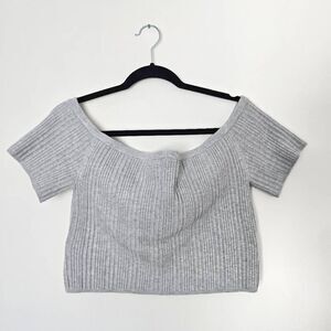 Aerie Reversible Crop Sweater Women's XL‎ Ribbed Strechy Gray Top